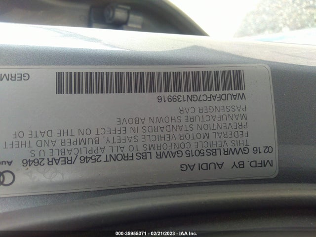 WAUDFAFC7GN139916 Audi A6 2.0t Premium Plus