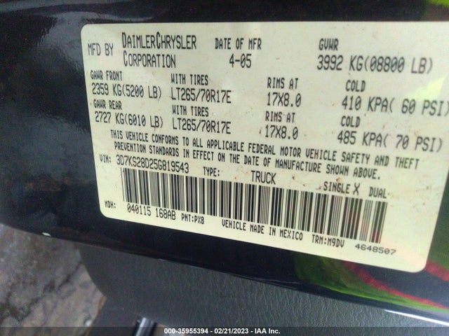 Dodge Ram 2500 Slt 2005 3D7KS28D25G819543 Image 10