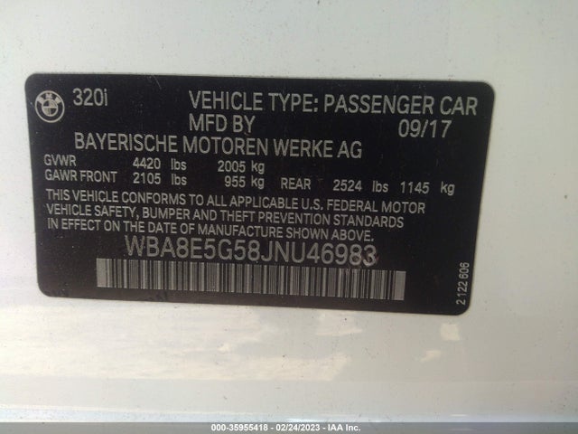 BMW 3 Series 320i Xdrive 2018 WBA8E5G58JNU46983 Image 9