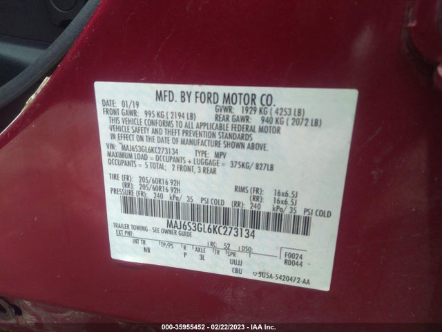2019 Ford Ecosport, VIN: MAJ6S3GL6KC273134