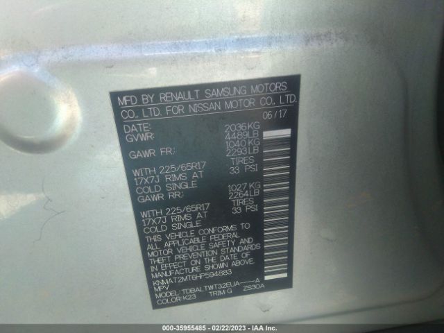 KNMAT2MT6HP594883 Nissan ROGUE SV