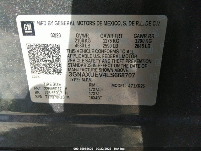 Chevrolet EQUINOX LT 2020 3GNAXUEV4LS668707 Image 9