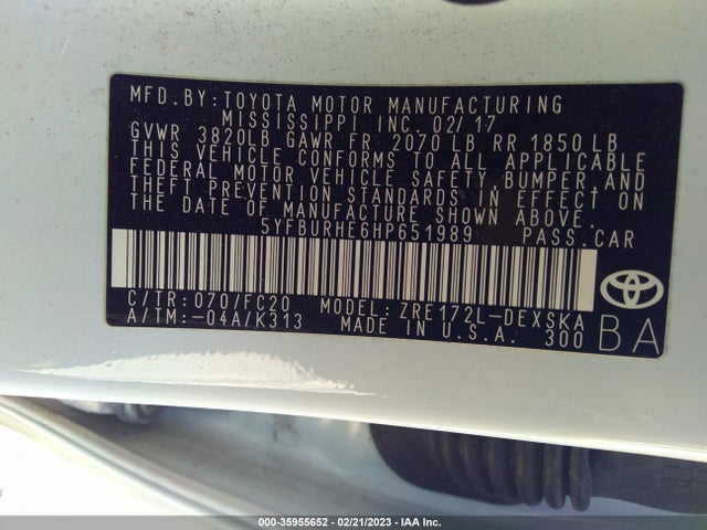 Toyota Corolla L/le/xle/se 2017 5YFBURHE6HP651989 Image 10