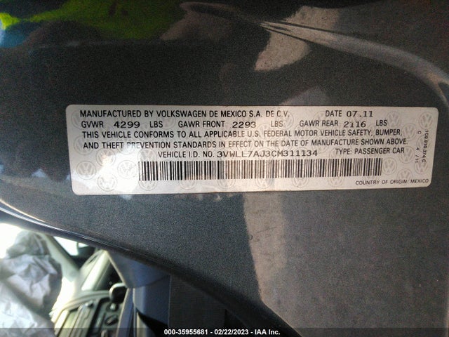3VWLL7AJ3CM311134 Volkswagen Jetta Sedan Tdi