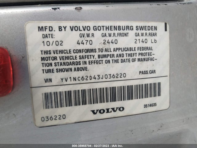 Volvo C70 2.3l Turbo 2003 YV1NC62D43J036220 Image 10