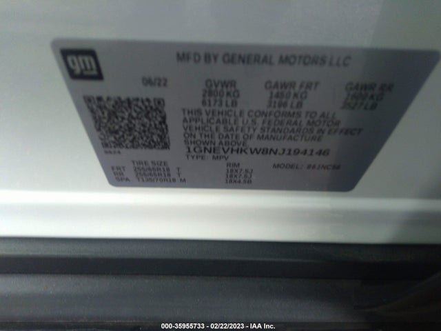 2022 Chevrolet Traverse, VIN: 1GNEVHKW8NJ194146