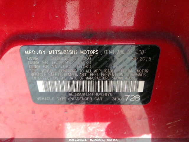 ML32A4HJ4FH043876 Mitsubishi Mirage Es/rf