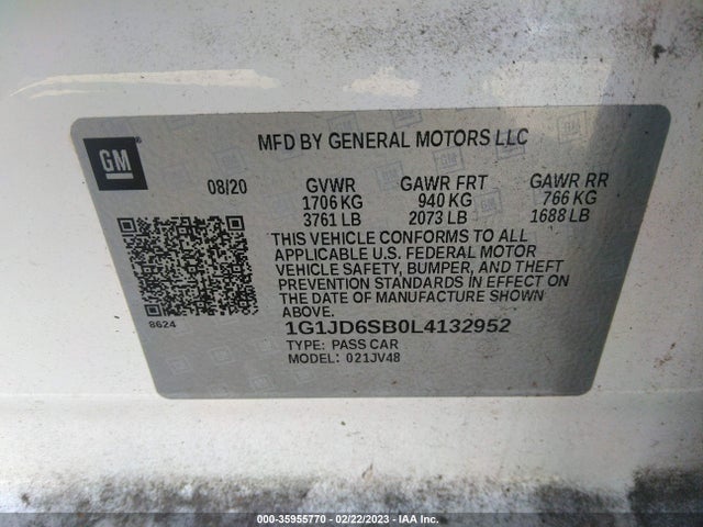 2020 Chevrolet Sonic, VIN: 1G1JD6SB0L4132952