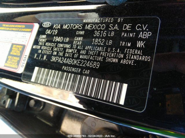3KPA24AB0KE224689 KIA RIO S
