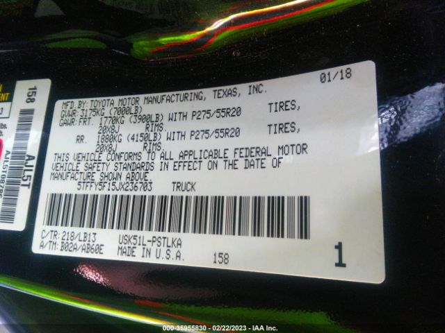 Toyota Tundra 2wd Sr5/limited/platinum 2018 5TFFY5F15JX236703 Image 9