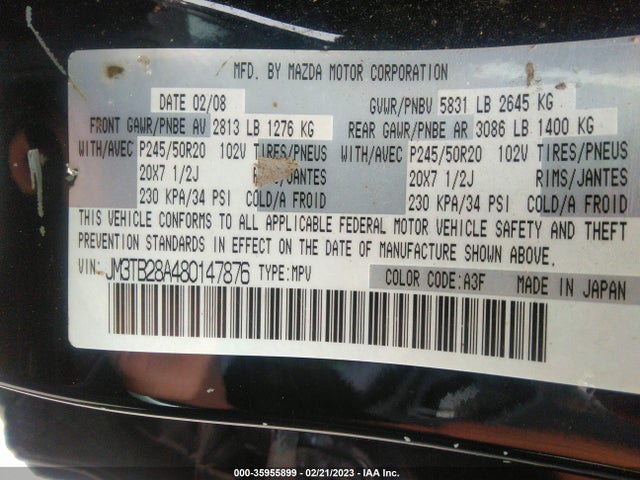 2008 MAZDA CX-9 GRAND TOURING VIN: JM3TB28A480147876