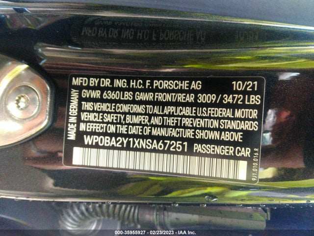 2022 Porsche Taycan, VIN: WP0BA2Y1XNSA67251