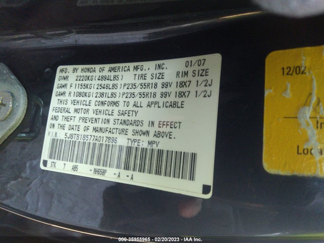 Acura Rdx Tech Pkg 2007 5J8TB18577A017896 Image 10