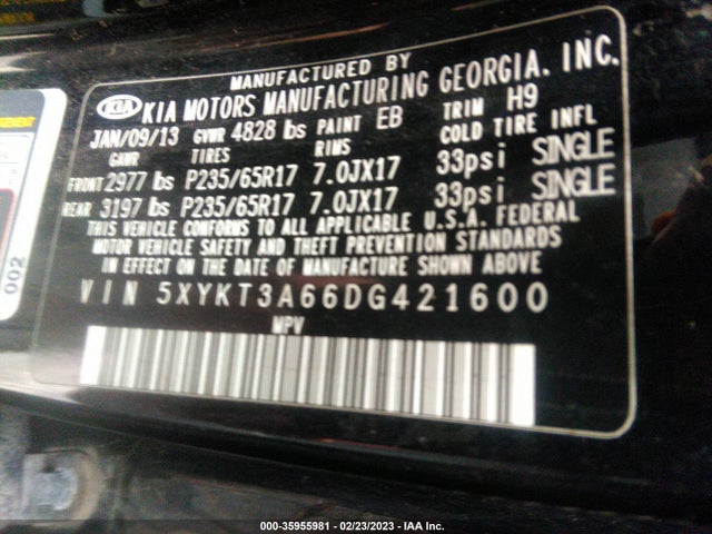 KIA SORENTO LX 2013 5XYKT3A66DG421600 Image 9