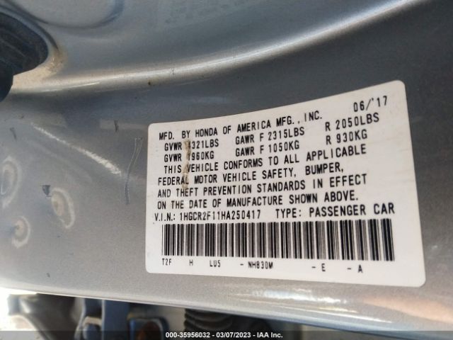 1HGCR2F11HA250417 Honda Accord Sport Se