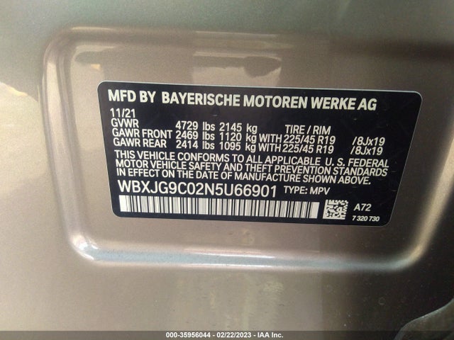2022 BMW X1, VIN: WBXJG9C02N5U66901