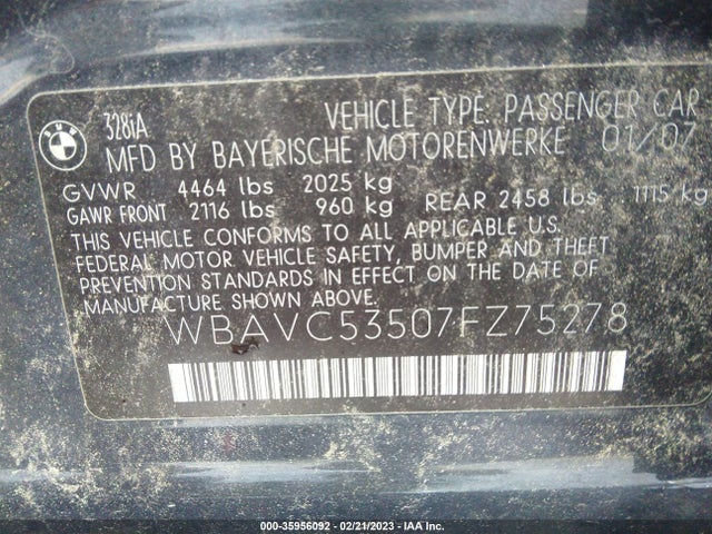 BMW 3 Series 328i 2007 WBAVC53507FZ75278 Image 10