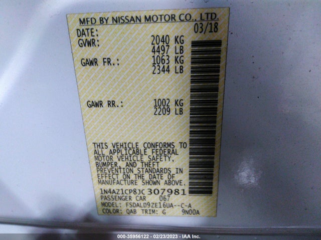 2018 Nissan Leaf, VIN: 1N4AZ1CP8JC307981