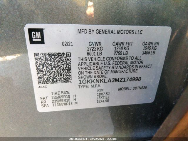 1GKKNKLA3MZ174998 GMC ACADIA SLE
