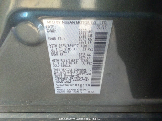 2015 NISSAN ROGUE SV/SL/S VIN: 5N1AT2ML1FC818156