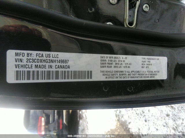 2022 DODGE CHARGER GT VIN: 2C3CDXHG3NH149697