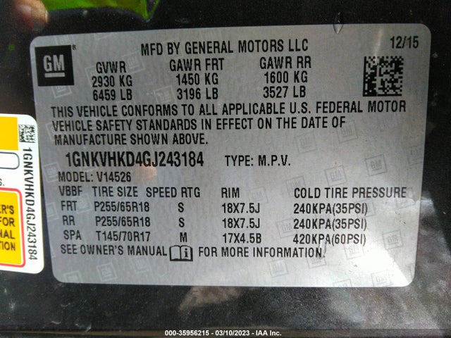 Chevrolet Traverse Lt 2016 1GNKVHKD4GJ243184 Image 10