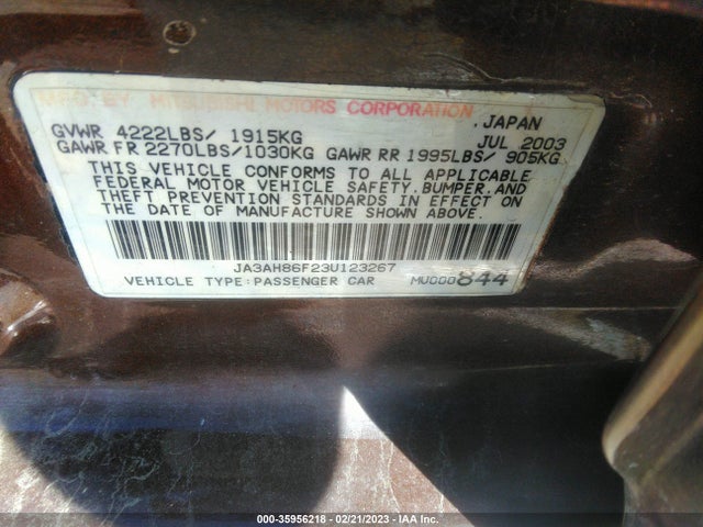 JA3AH86F23U123267 Mitsubishi LANCER EVOLUTION