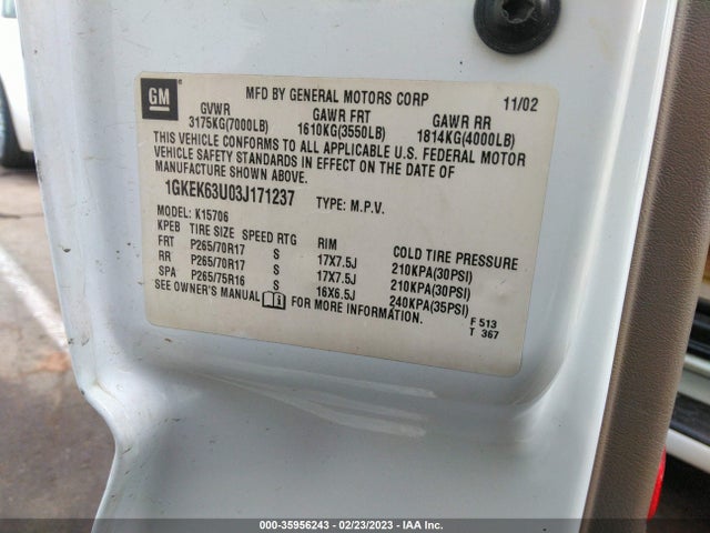 GMC YUKON DENALI 2003 1GKEK63U03J171237 Image 11