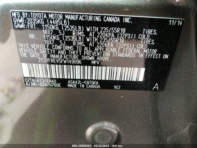 Toyota Rav4 Limited 2015 2T3YFREV5FW149096 Image 11