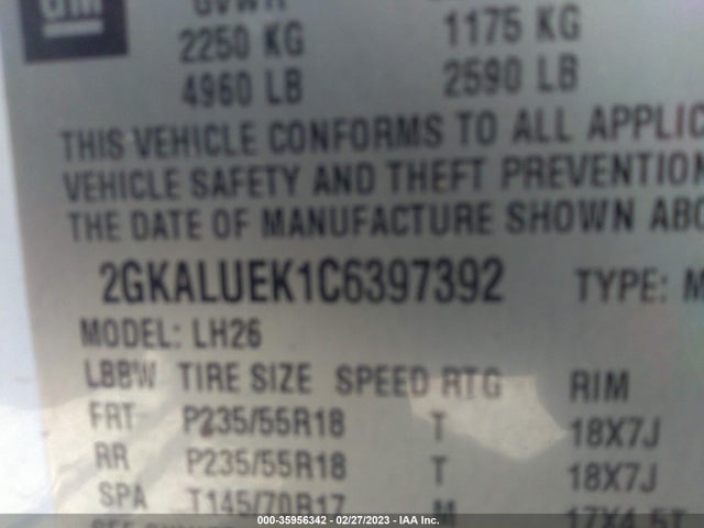 2012 GMC TERRAIN SLT-1 VIN: 2GKALUEK1C6397392