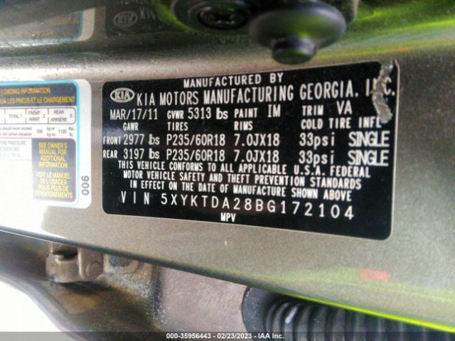 5XYKTDA28BG172104 KIA SORENTO LX