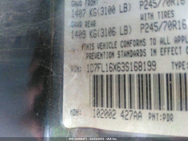 Dodge Dakota 2003 1D7FL16X63S168199 Image 11
