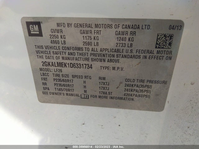 GMC Terrain Sle 2013 2GKALMEK1D6331734 Image 10