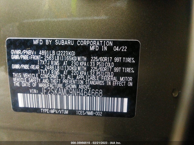 JF2SKAMC9NH464668 Subaru Forester Wilderness