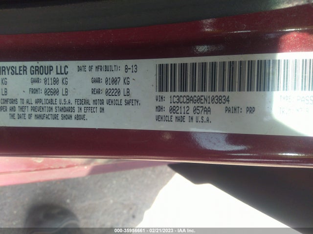 1C3CCBAG0EN103834 Chrysler 200 LX