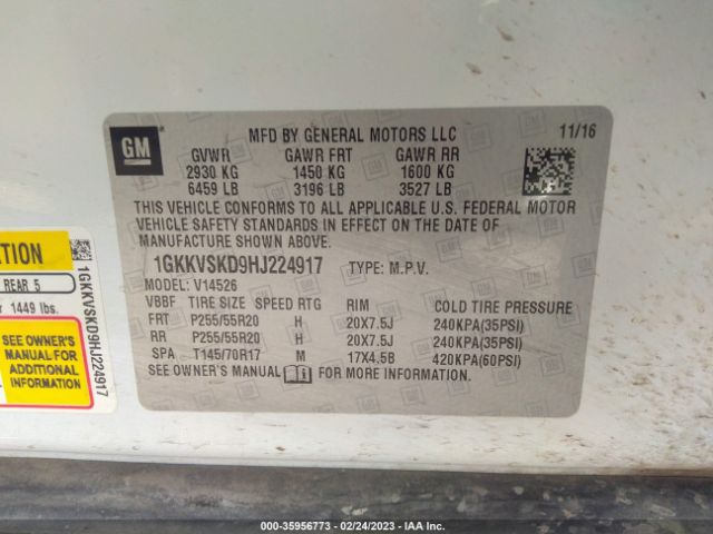 1GKKVSKD9HJ224917 GMC Acadia Limited Limited