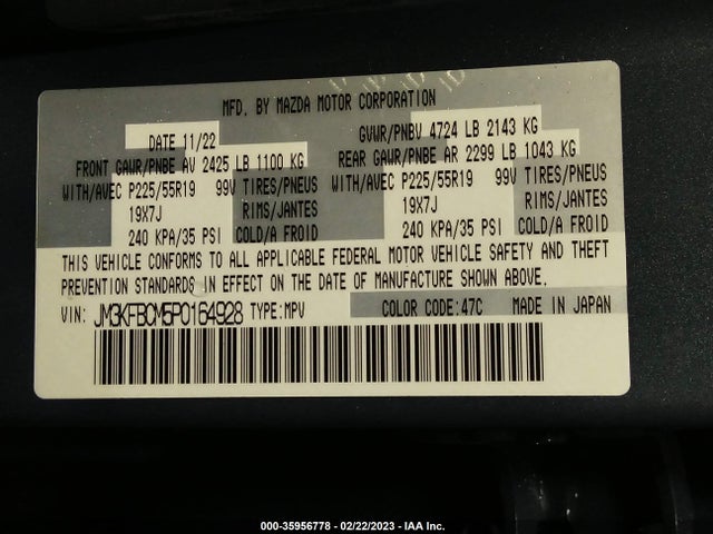 2023 MAZDA CX-5 2.5 S CARBON EDITION VIN: JM3KFBCM5P0164928