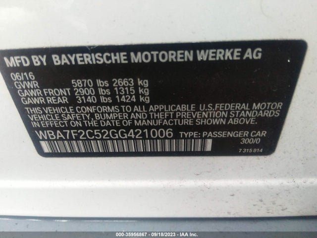 BMW 7 Series 750i Xdrive 2016 WBA7F2C52GG421006 Image 9