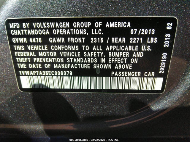 1VWAP7A35EC006378 Volkswagen Passat Wolfsburg Ed