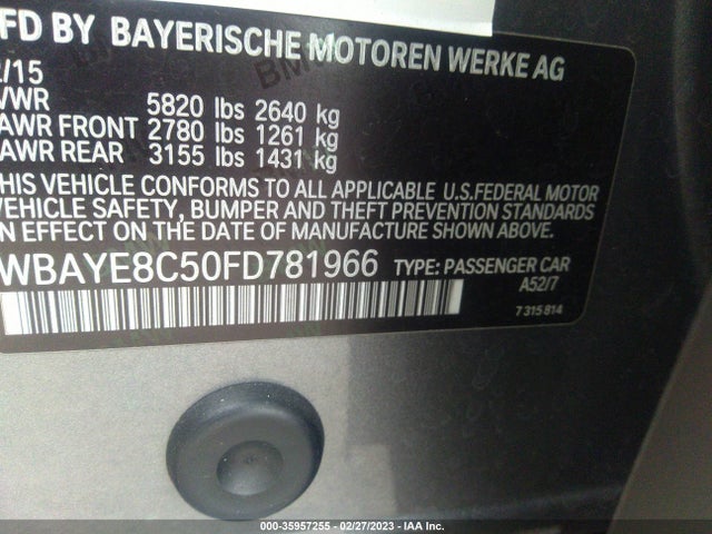2015 BMW 7 Series, VIN: WBAYE8C50FD781966