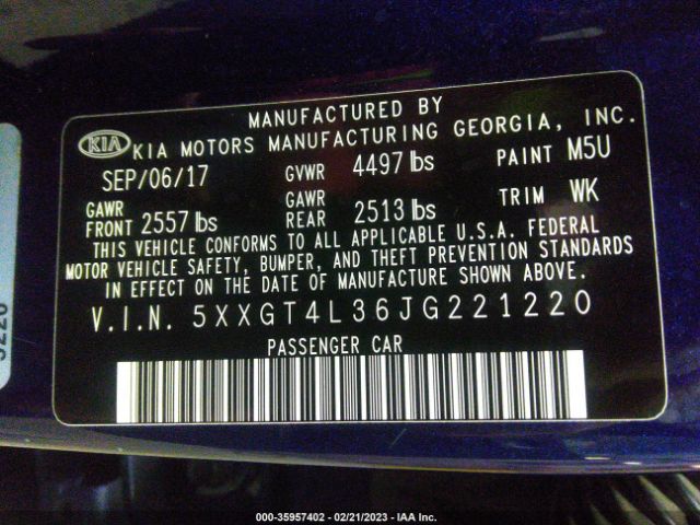 5XXGT4L36JG221220 KIA Optima S