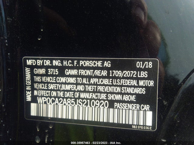 WP0CA2A85JS210920 Porsche 718 Boxster