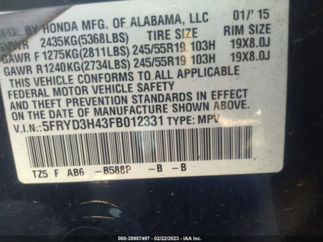 5FRYD3H43FB012331 Acura Mdx Tech Pkg