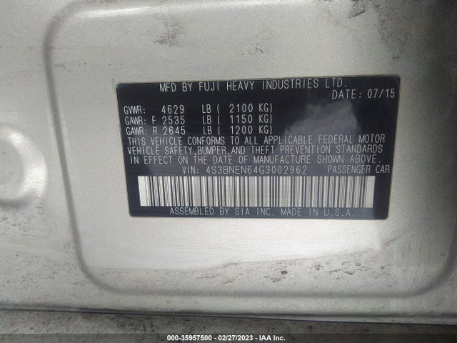 2016 Subaru Legacy, VIN: 4S3BNEN64G3002962