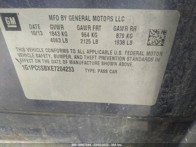 2014 CHEVROLET CRUZE 1LT VIN: 1G1PC5SBXE7204233