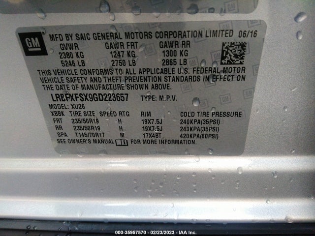 2016 Buick Envision, VIN: LRBFXFSX9GD223657