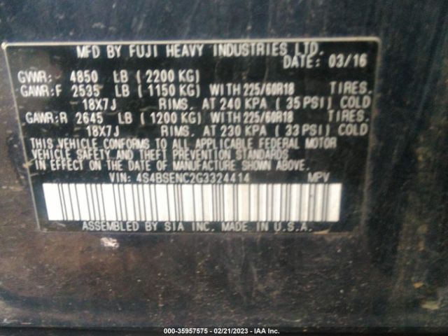 4S4BSENC2G3324414 Subaru Outback 3.6r Limited