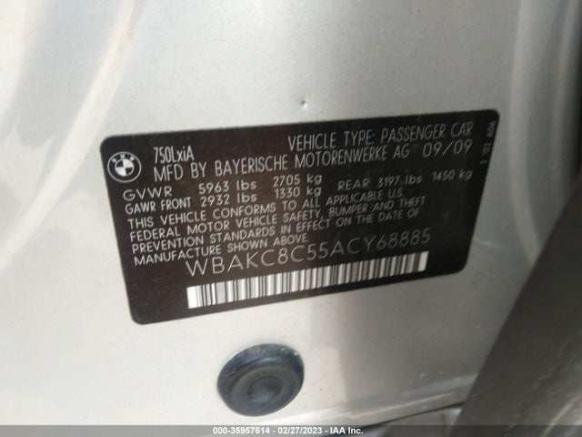 BMW 7 Series 750li Xdrive 2010 WBAKC8C55ACY68885 Image 10