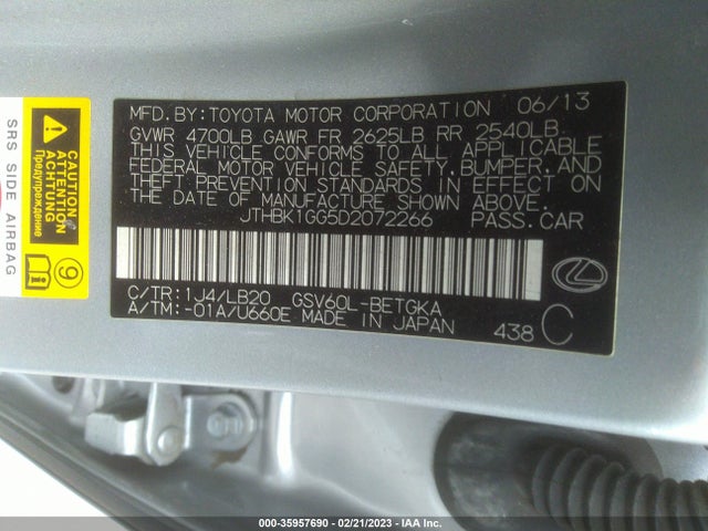 Lexus Es 350 4dr Sdn 2013 JTHBK1GG5D2072266 Image 11