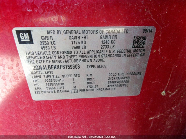 Chevrolet EQUINOX LT 2015 2GNALBEKXF6159603 Image 10